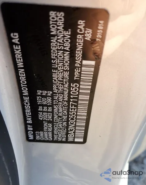 2014 BMW 428 I from USA, damaged, VIN WBA3N3C55EF711055